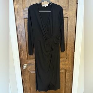 Diane von Furstenberg Black Faux Wrap Midi Dress – Stunning Draped Silhouette XL